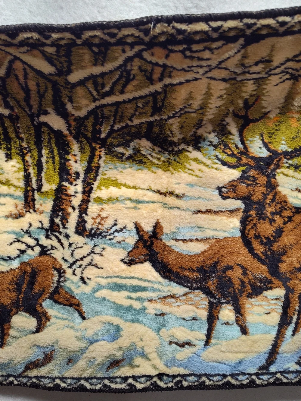 Deer Woodland Tapestry Panel - Brown, Green, Cream Made In Italy